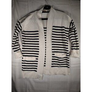 LOFT Petite Womens Cardigan Sweater Sz MP White Black Striped Waist Length